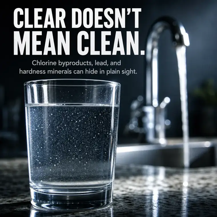Clear glass of tap water ready for a home water assessment