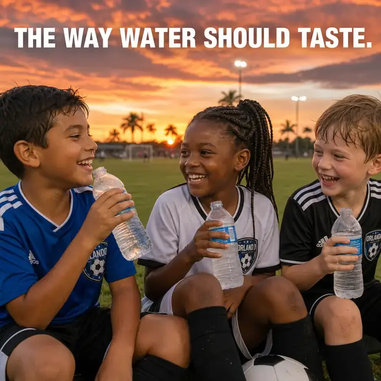Children drinking water after playing soccer