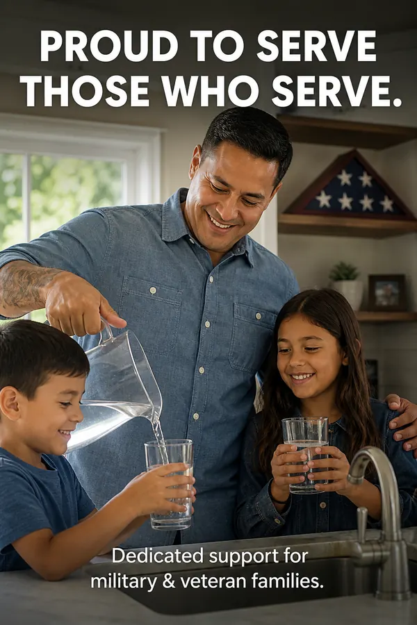 Veteran parent with children at their kitchen sink